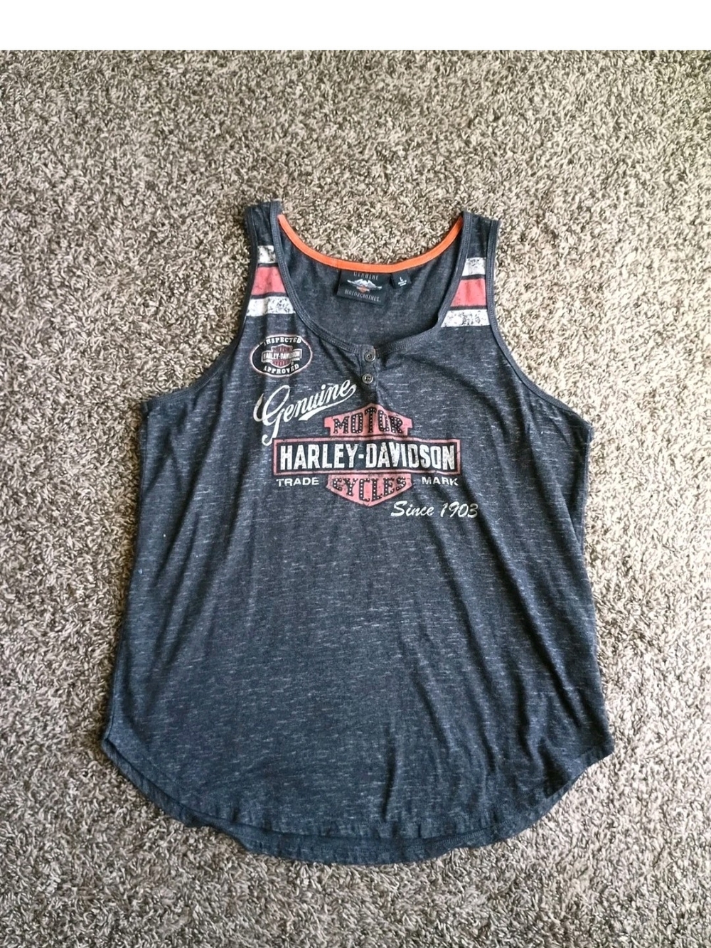 Womens Harley Davidson Tank Top, Size Medium Gray/Orange Y2K